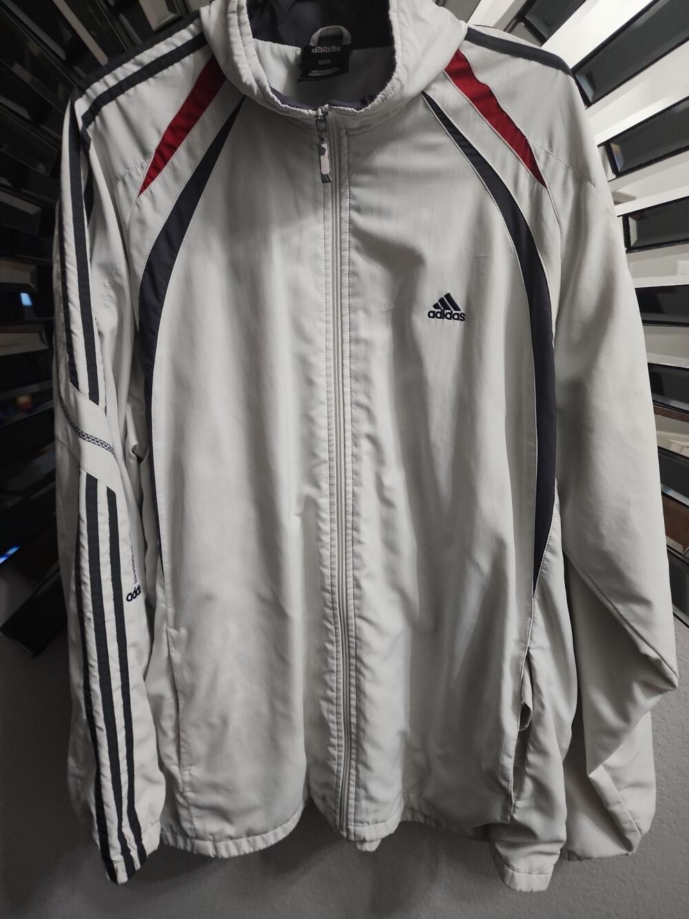 Vintage Adidas, white windbreaker, 3 stripes, jacket 1990